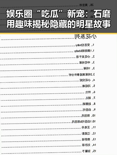 娱乐圈“吃瓜”新宠:石磨用趣味揭秘隐藏的明星故事